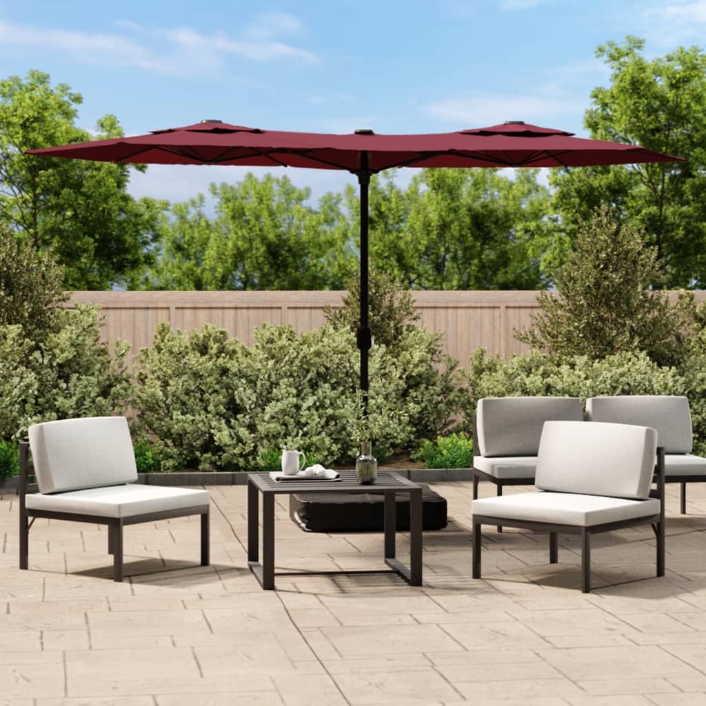 Parasol dubbel dak met LED 316x240 cm bordeauxrood