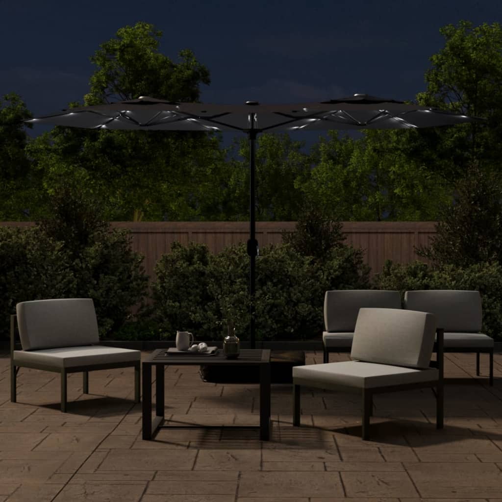 Parasol dubbel dak met LED's 316x240 cm zwart