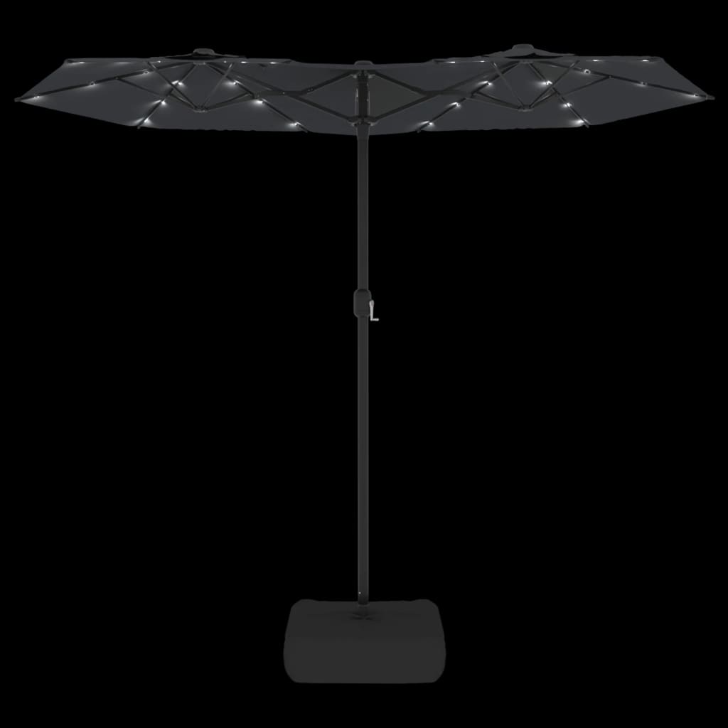 Parasol dubbel dak met LED's 316x240 cm zwart