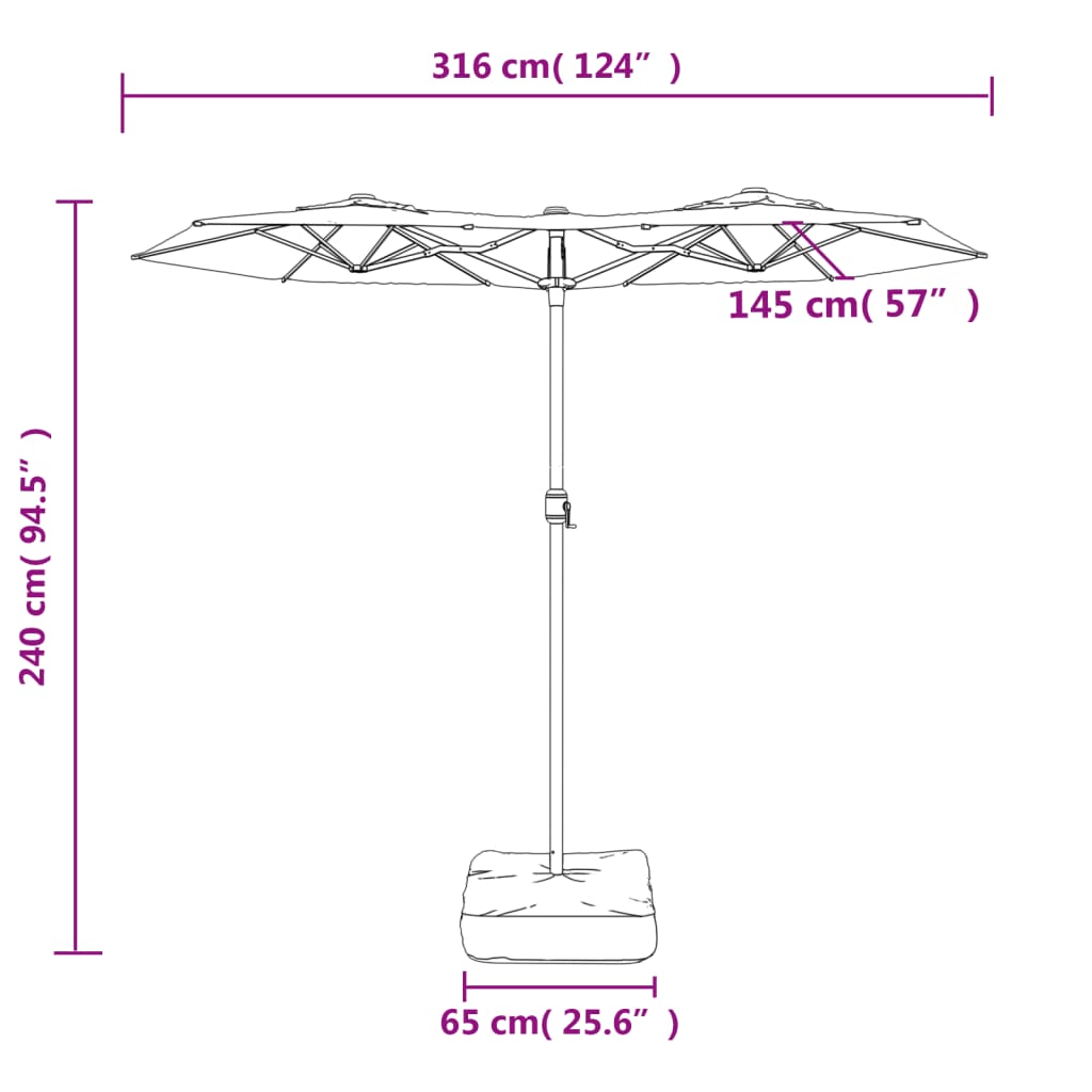 Parasol dubbel dak met LED's 316x240 cm zwart