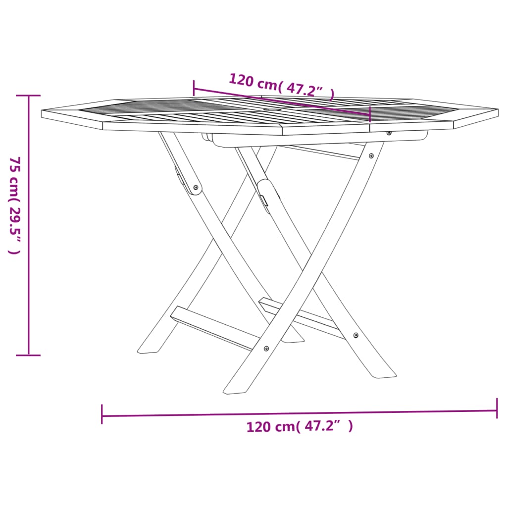 Tuintafel Inklapbaar 120X120X75 Cm Massief Teakhout Achthoekig