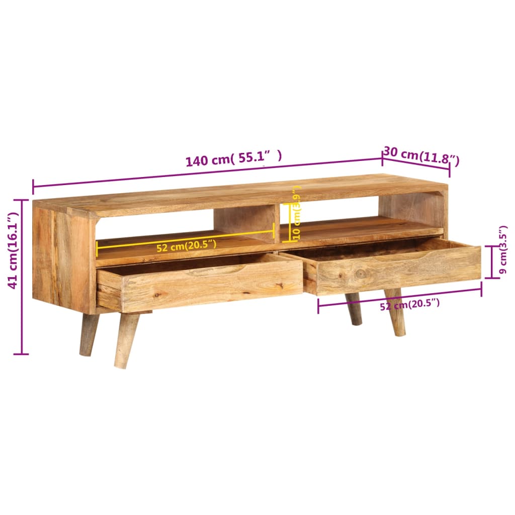 Tv-meubel 140x30x41 cm massief mangohout