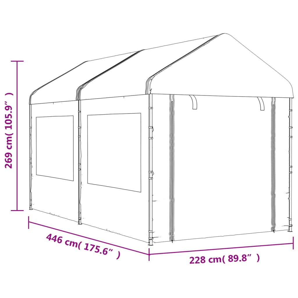 Prieel Met Dak 4,46X2,28X2,69 M Polyetheen Wit 4.46 x 2.28 x 2.69 m