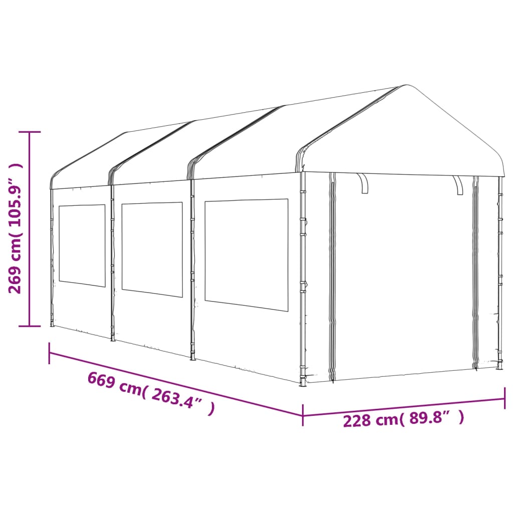 Prieel Met Dak 6,69X2,28X2,69 M Polyetheen Wit 6.69 x 2.28 x 2.69 m