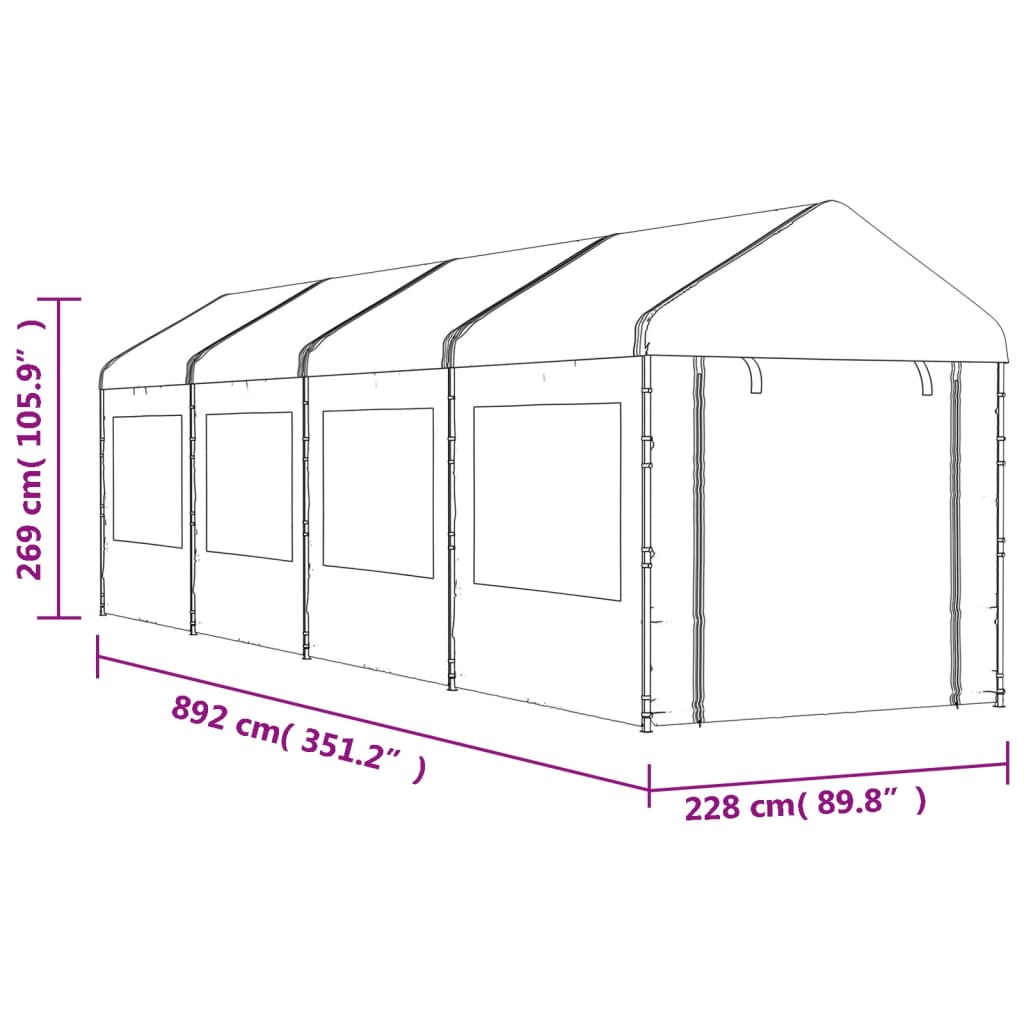 Prieel Met Dak 8,92X2,28X2,69 M Polyetheen Wit 8.92 x 2.28 x 2.69 m