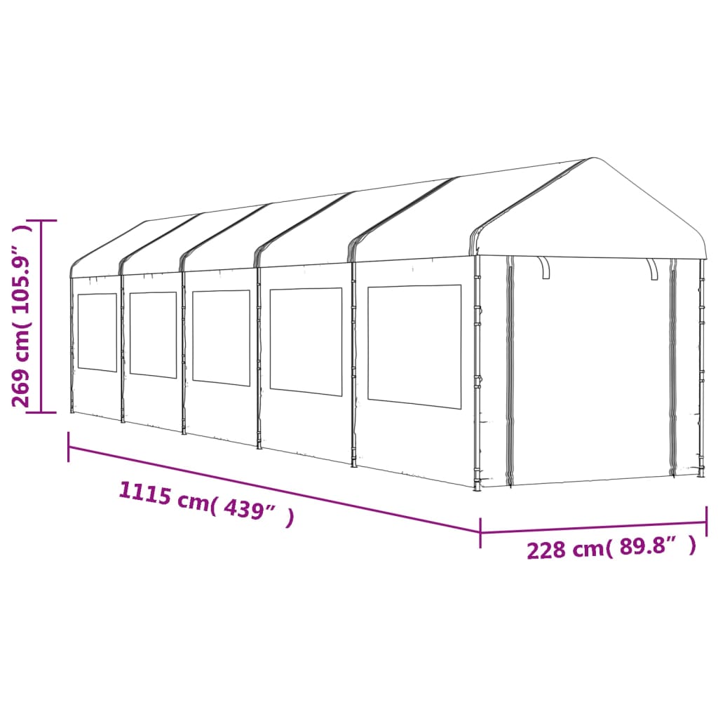 Prieel Met Dak 11,15X2,28X2,69 M Polyetheen Wit 11.15 x 2.28 x 2.69 m