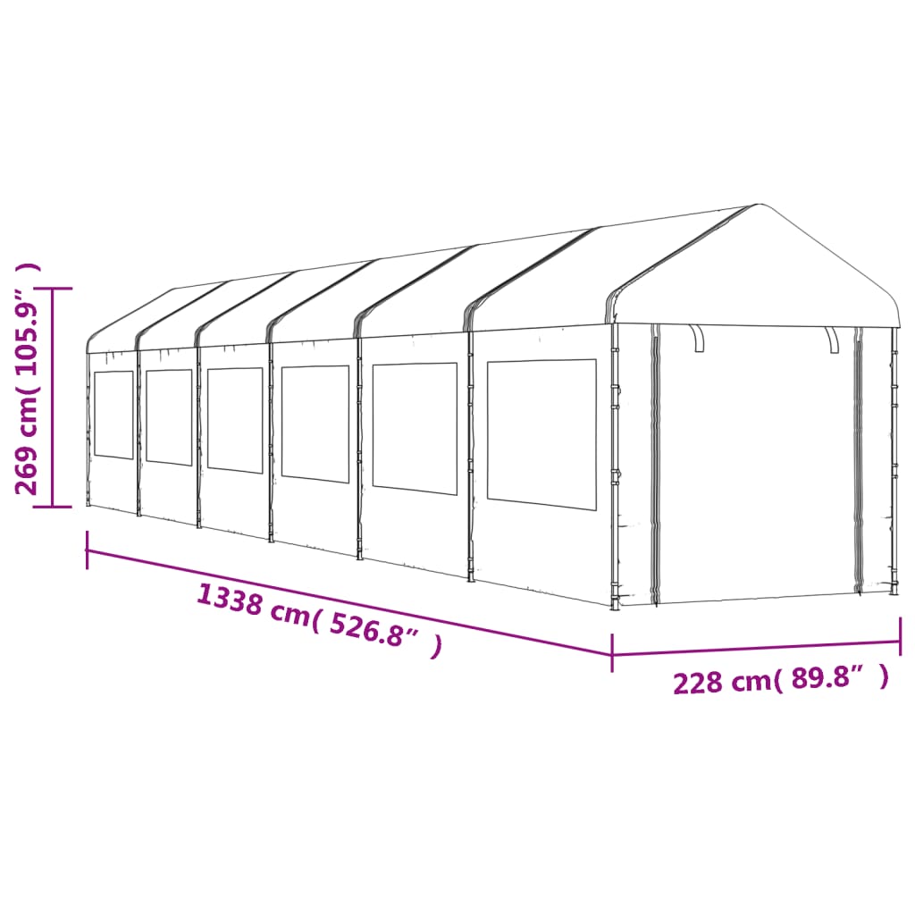 Prieel Met Dak 13,38X2,28X2,69 M Polyetheen Wit 13.38 x 2.28 x 2.69 m