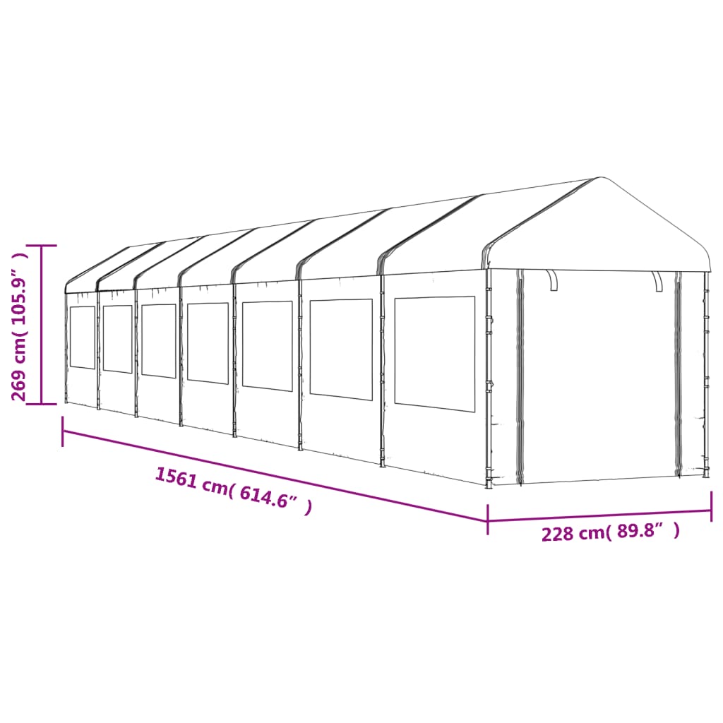 Prieel Met Dak 15,61X2,28X2,69 M Polyetheen Wit 15.61 x 2.28 x 2.69 m