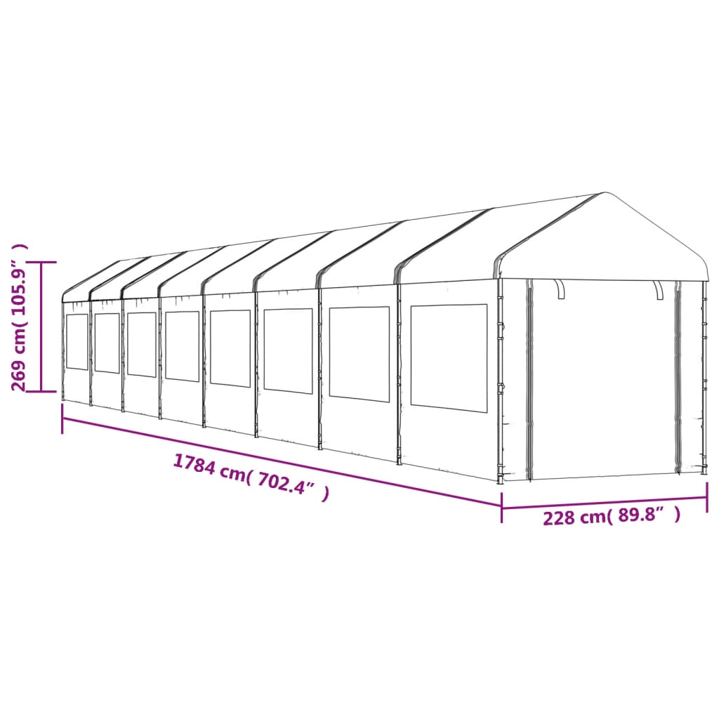 Prieel Met Dak 17,84X2,28X2,69 M Polyetheen Wit 17.84 x 2.28 x 2.69 m