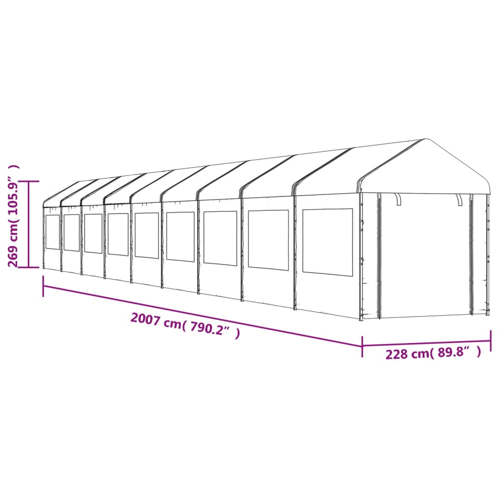 Prieel Met Dak 20,07X2,28X2,69 M Polyetheen Wit 20.07 x 2.28 x 2.69 m