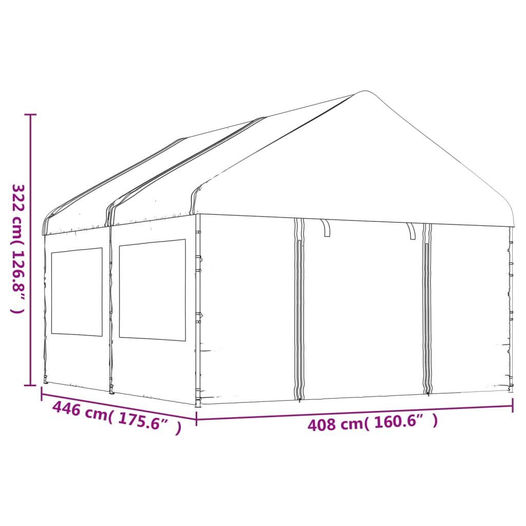 Prieel Met Dak 4,46X4,08X3,22 M Polyetheen Wit 4.46 x 4.08 x 3.22 m