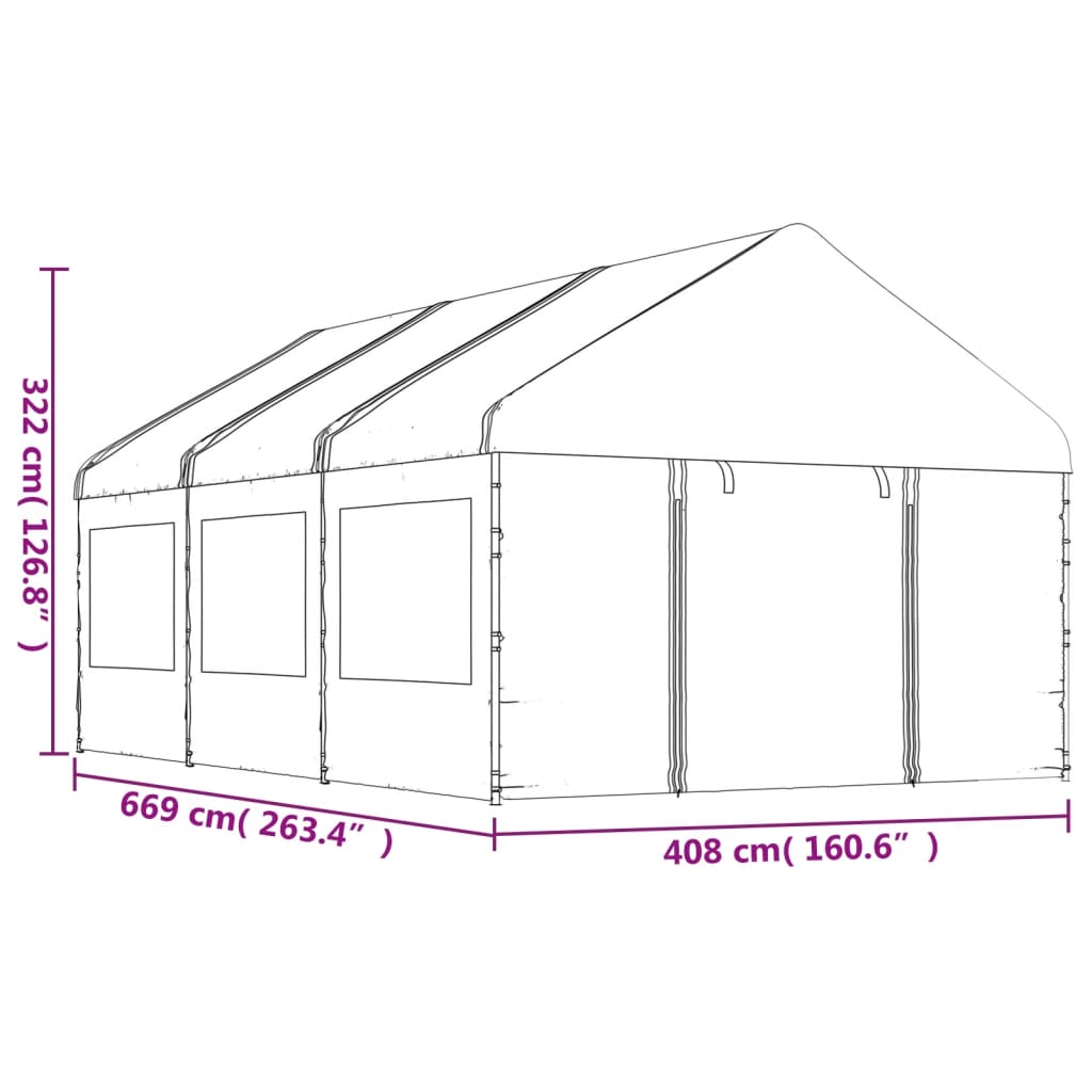 Prieel Met Dak 6,69X4,08X3,22 M Polyetheen Wit 6.69 x 4.08 x 3.22 m