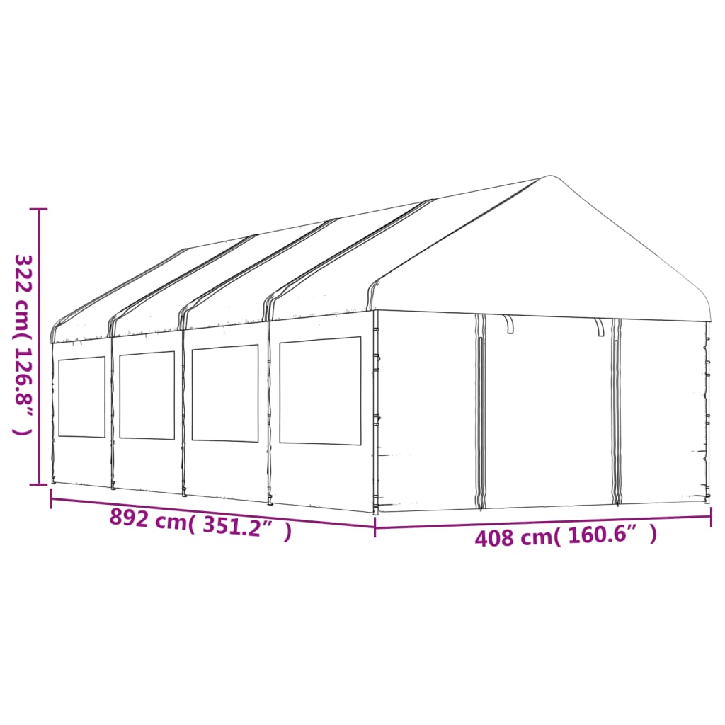 Prieel Met Dak 8,92X4,08X3,22 M Polyetheen Wit 8.92 x 4.08 x 3.22 m