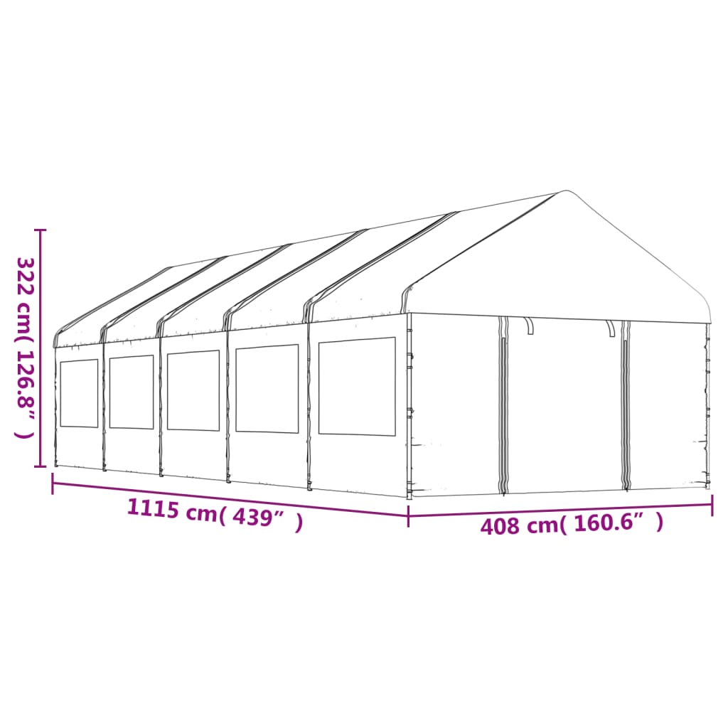 Prieel Met Dak 11,15X4,08X3,22 M Polyetheen Wit 11.15 x 4.08 x 3.22 m