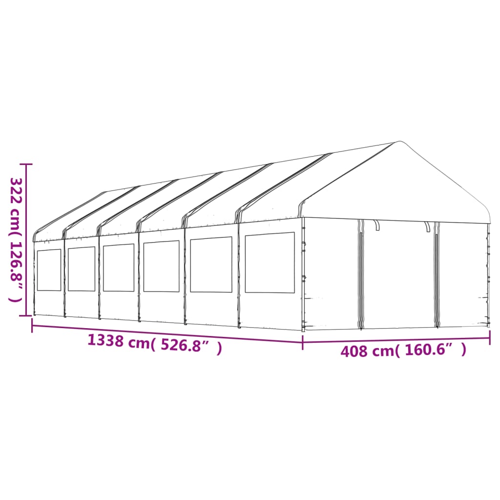 Prieel Met Dak 13,38X4,08X3,22 M Polyetheen Wit 13.38 x 4.08 x 3.22 m