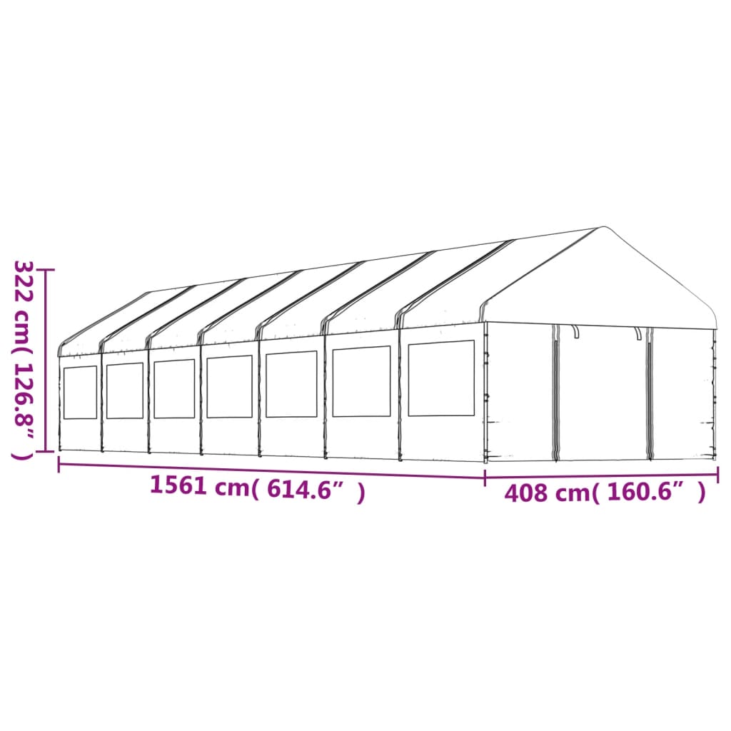 Prieel Met Dak 15,61X4,08X3,22 M Polyetheen Wit 15.61 x 4.08 x 3.22 m