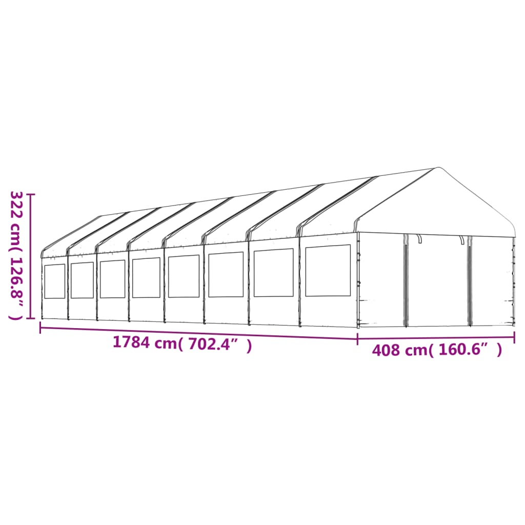 Prieel Met Dak 17,84X4,08X3,22 M Polyetheen Wit 17.84 x 4.08 x 3.22 m