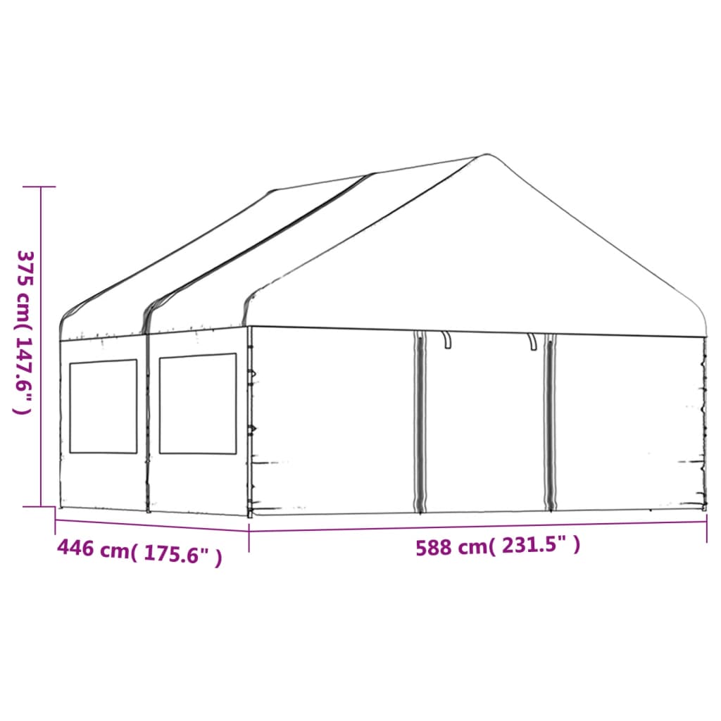 Prieel Met Dak 4,46X5,88X3,75 M Polyetheen Wit 4.46 x 5.88 x 3.75 m