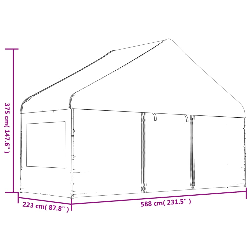 Prieel Met Dak 4,46X5,88X3,75 M Polyetheen Wit 4.46 x 5.88 x 3.75 m