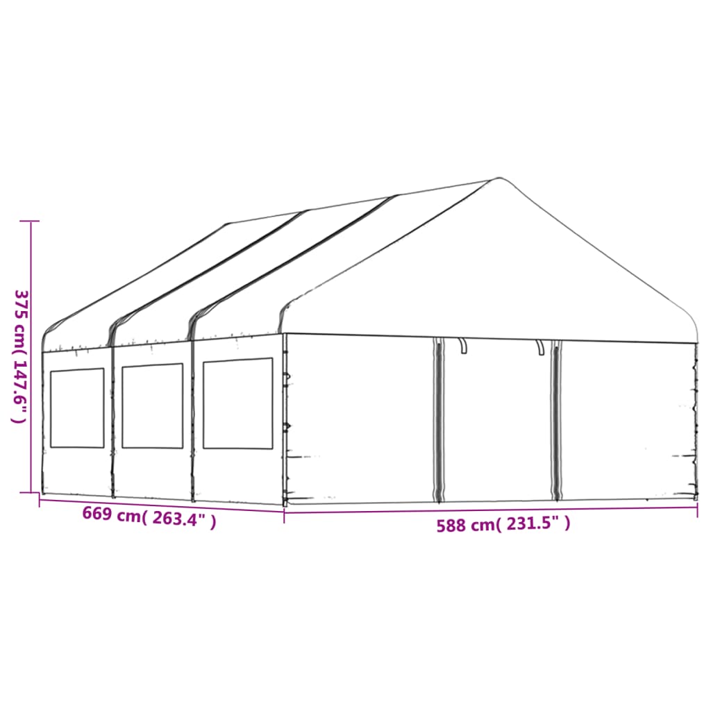 Prieel Met Dak 6,69X5,88X3,75 M Polyetheen Wit 6.69 x 5.88 x 3.75 m