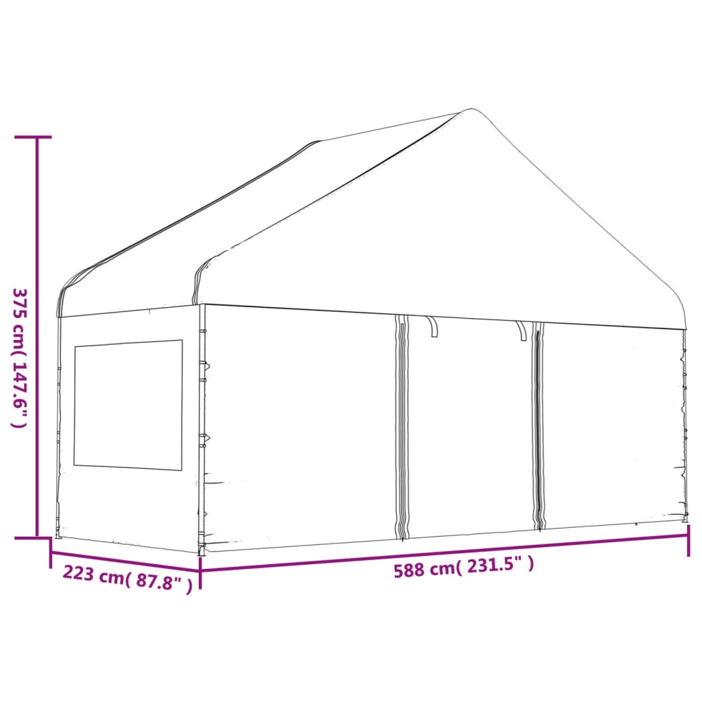 Prieel Met Dak 6,69X5,88X3,75 M Polyetheen Wit 6.69 x 5.88 x 3.75 m