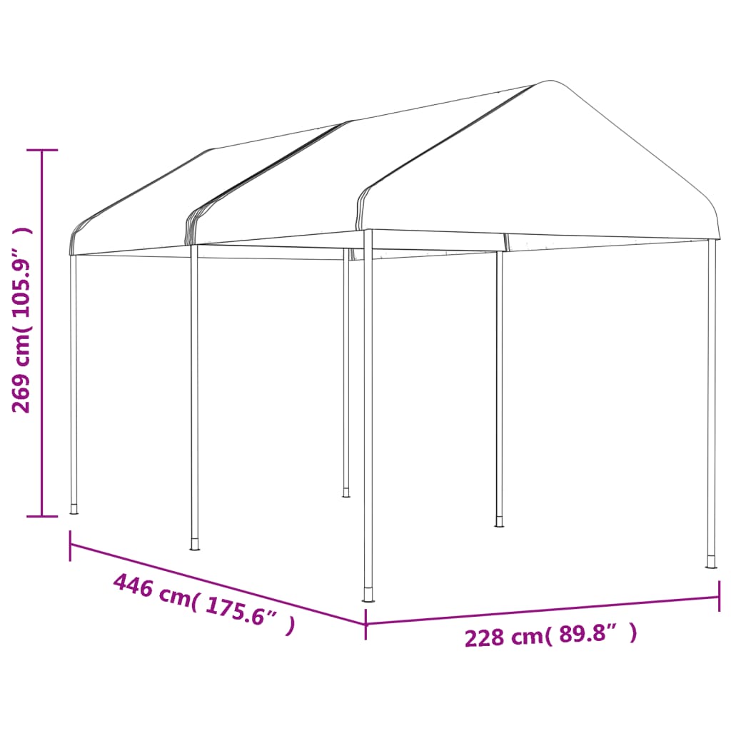 Prieel Met Dak 4,46X2,28X2,69 M Polyetheen Wit 4.46 x 2.28 x 2.69 m