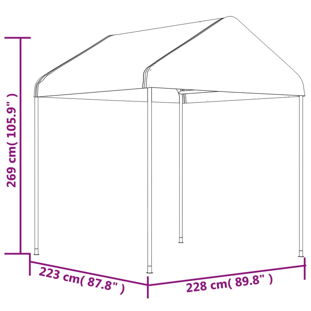 Prieel Met Dak 4,46X2,28X2,69 M Polyetheen Wit 4.46 x 2.28 x 2.69 m