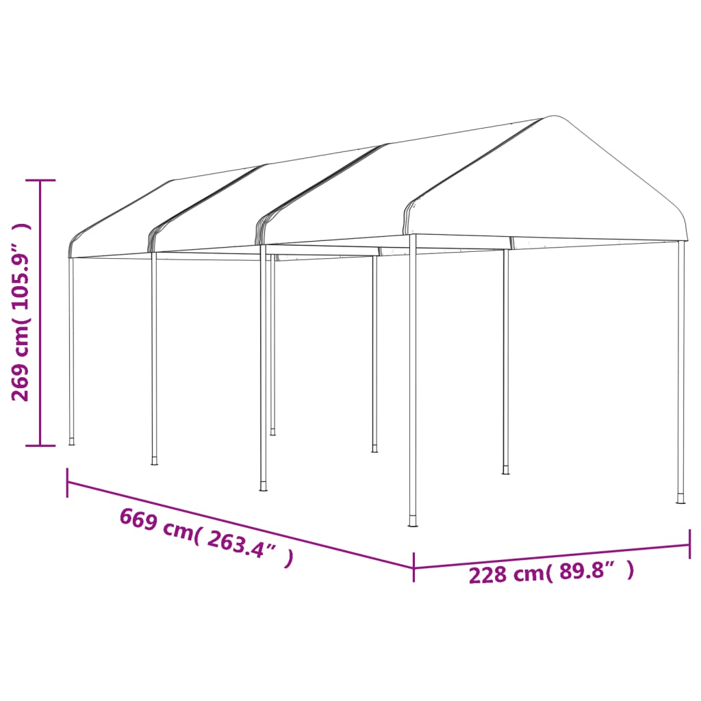 Prieel Met Dak 6,69X2,28X2,69 M Polyetheen Wit 6.69 x 2.28 x 2.69 m