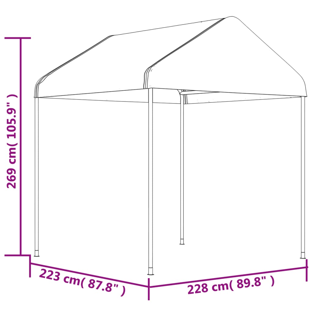 Prieel Met Dak 6,69X2,28X2,69 M Polyetheen Wit 6.69 x 2.28 x 2.69 m