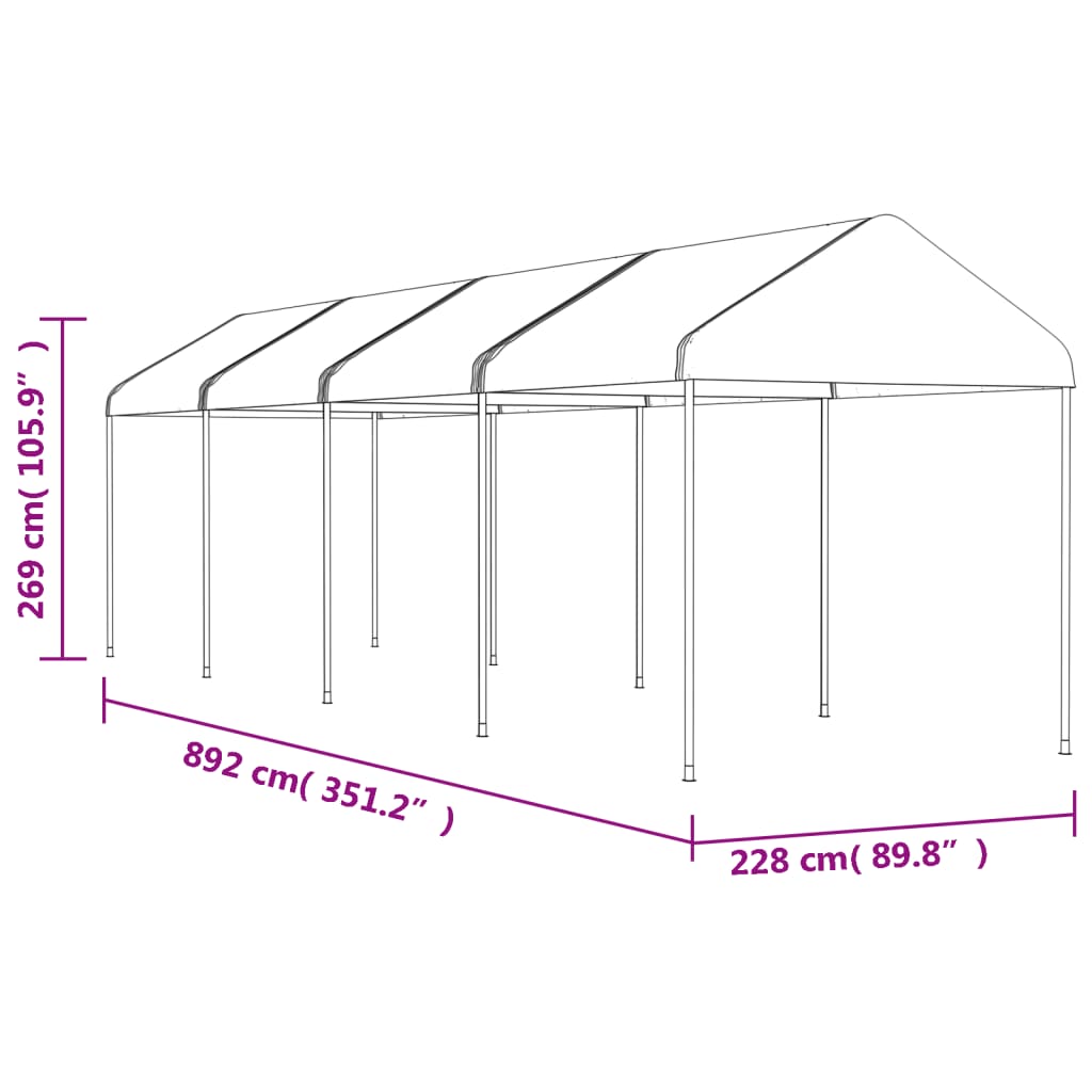 Prieel Met Dak 8,92X2,28X2,69 M Polyetheen Wit 8.92 x 2.28 x 2.69 m