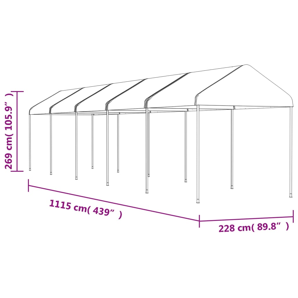 Prieel Met Dak 11,15X2,28X2,69 M Polyetheen Wit 11.15 x 2.28 x 2.69 m