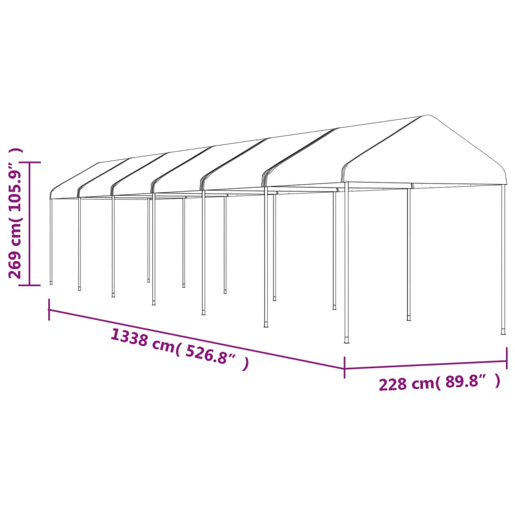 Prieel Met Dak 13,38X2,28X2,69 M Polyetheen Wit 13.38 x 2.28 x 2.69 m