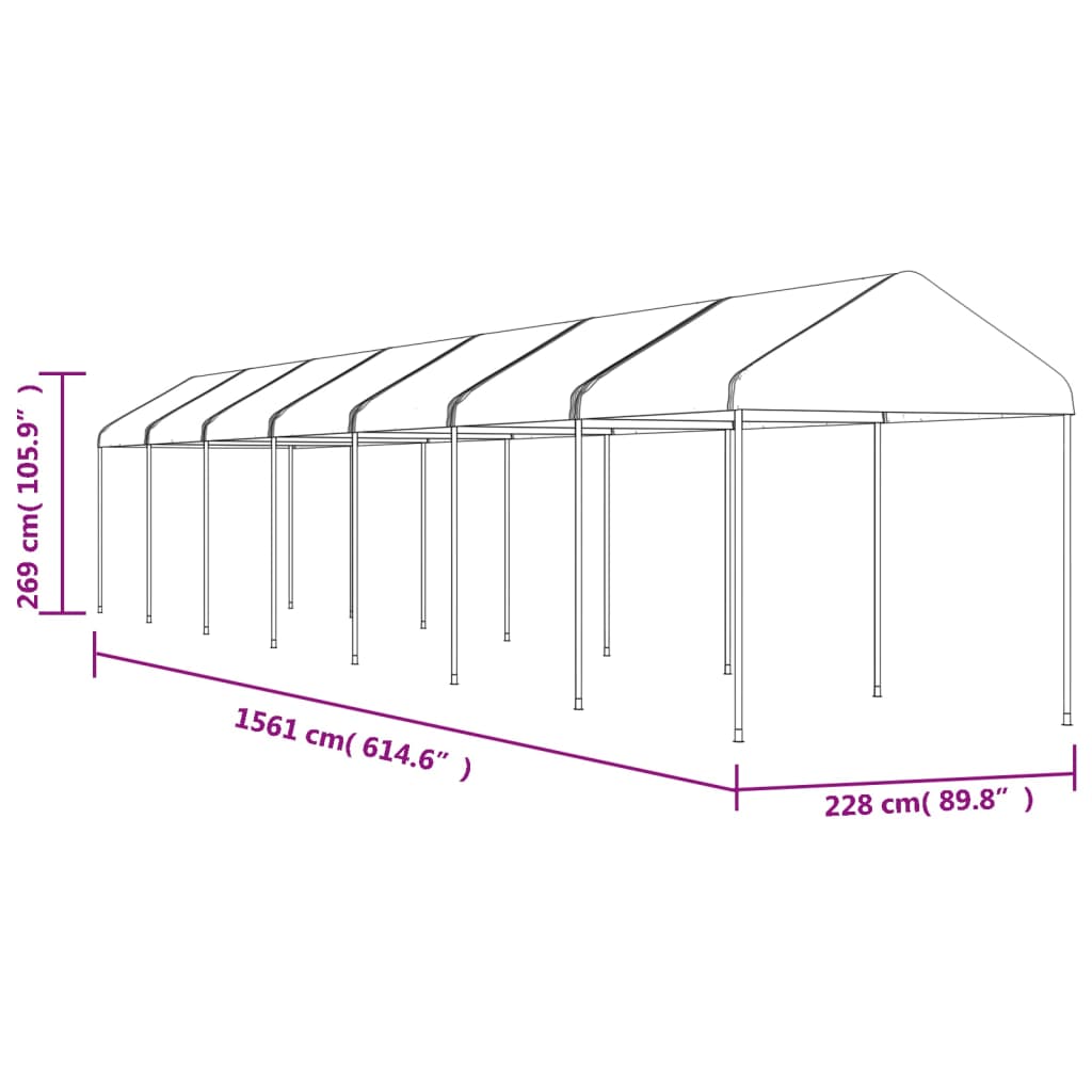 Prieel Met Dak 15,61X2,28X2,69 M Polyetheen Wit 15.61 x 2.28 x 2.69 m