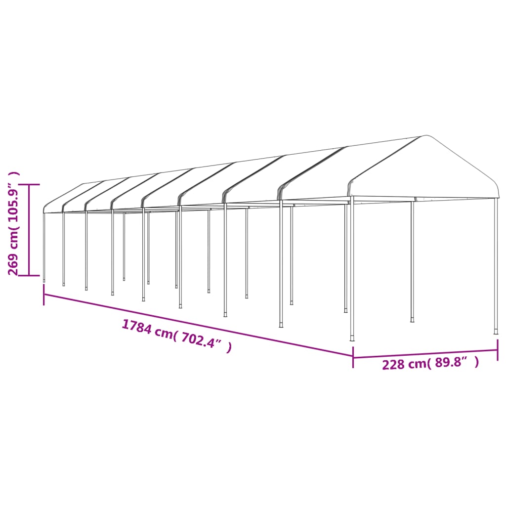 Prieel Met Dak 17,84X2,28X2,69 M Polyetheen Wit 17.84 x 2.28 x 2.69 m