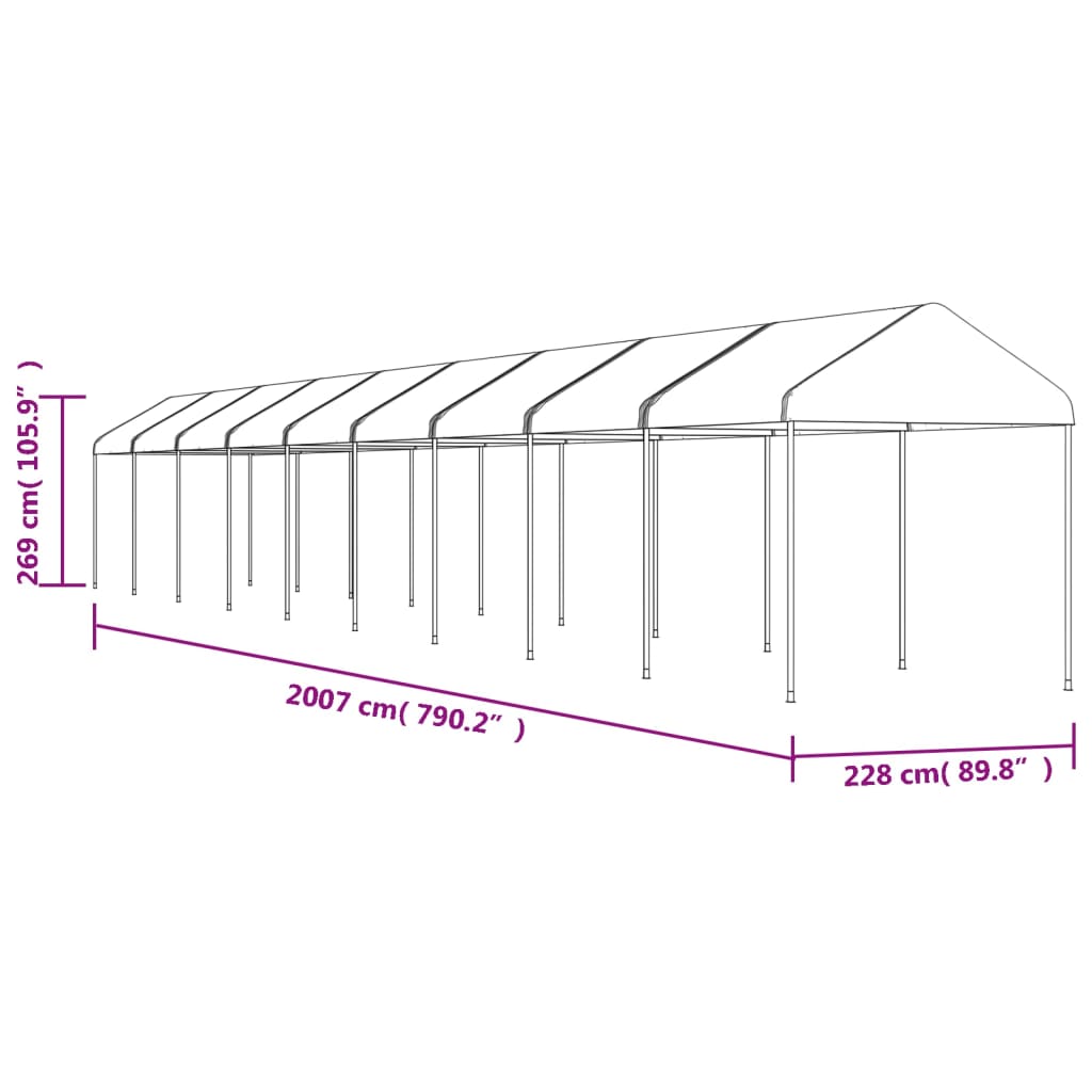 Prieel Met Dak 20,07X2,28X2,69 M Polyetheen Wit 20.07 x 2.28 x 2.69 m