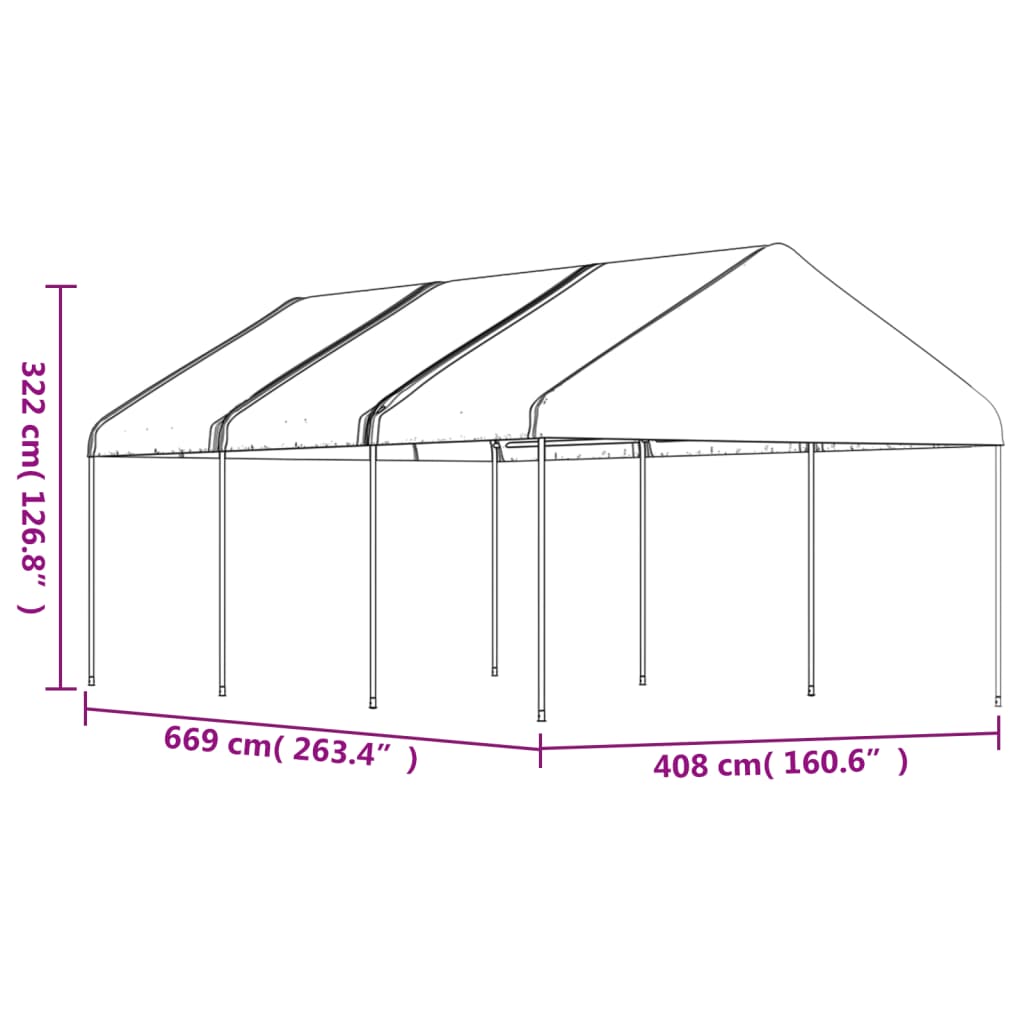 Prieel Met Dak 6,69X4,08X3,22 M Polyetheen Wit 6.69 x 4.08 x 3.22 m