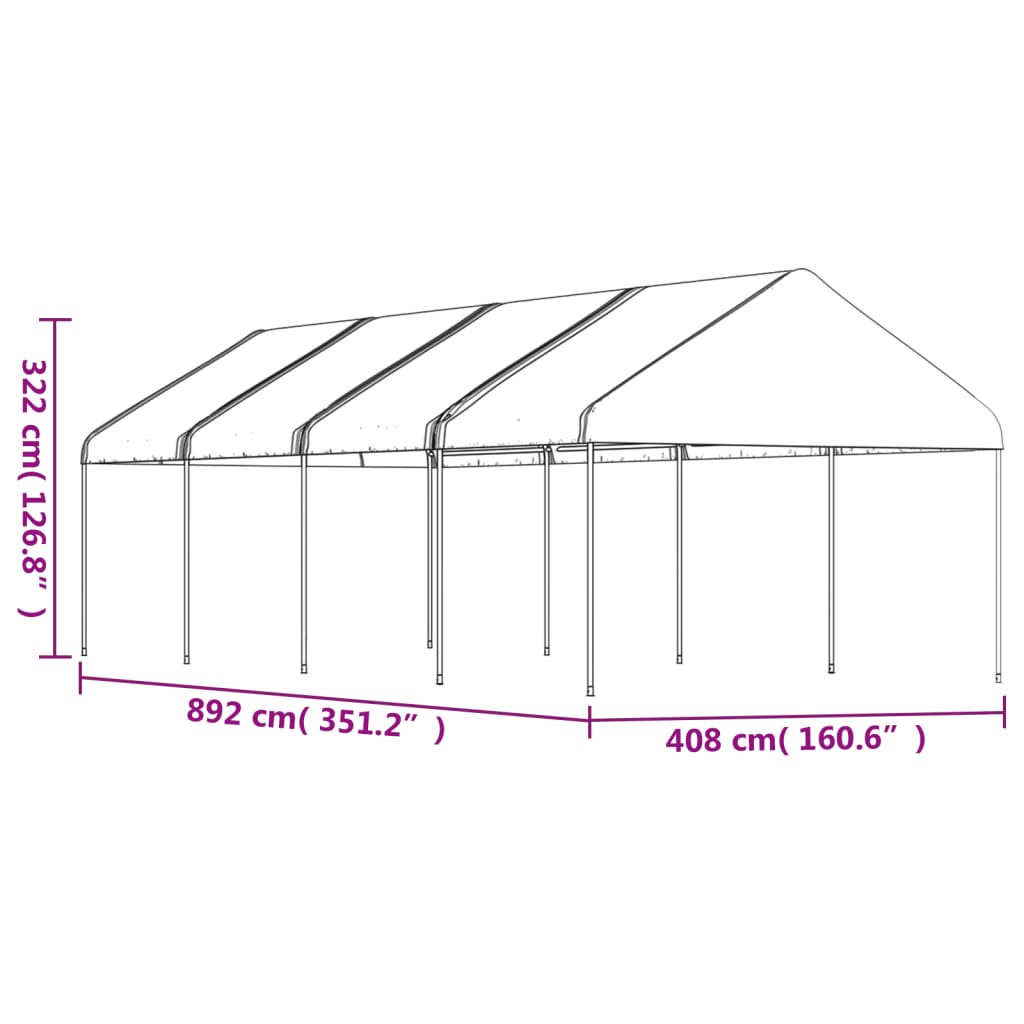 Prieel Met Dak 8,92X4,08X3,22 M Polyetheen Wit 8.92 x 4.08 x 3.22 m