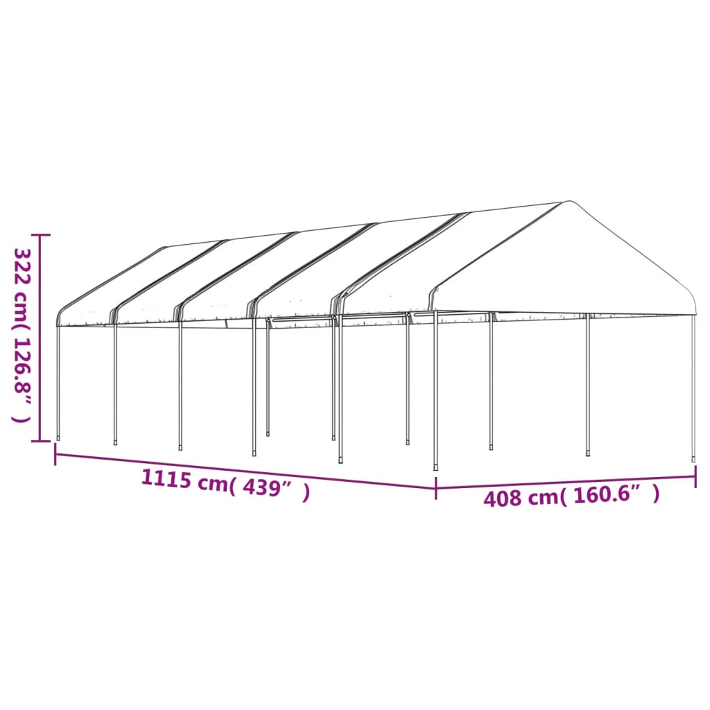 Prieel Met Dak 11,15X4,08X3,22 M Polyetheen Wit 11.15 x 4.08 x 3.22 m