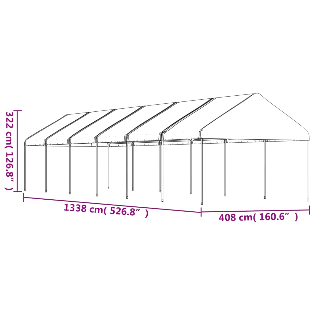 Prieel Met Dak 13,38X4,08X3,22 M Polyetheen Wit 13.38 x 4.08 x 3.22 m