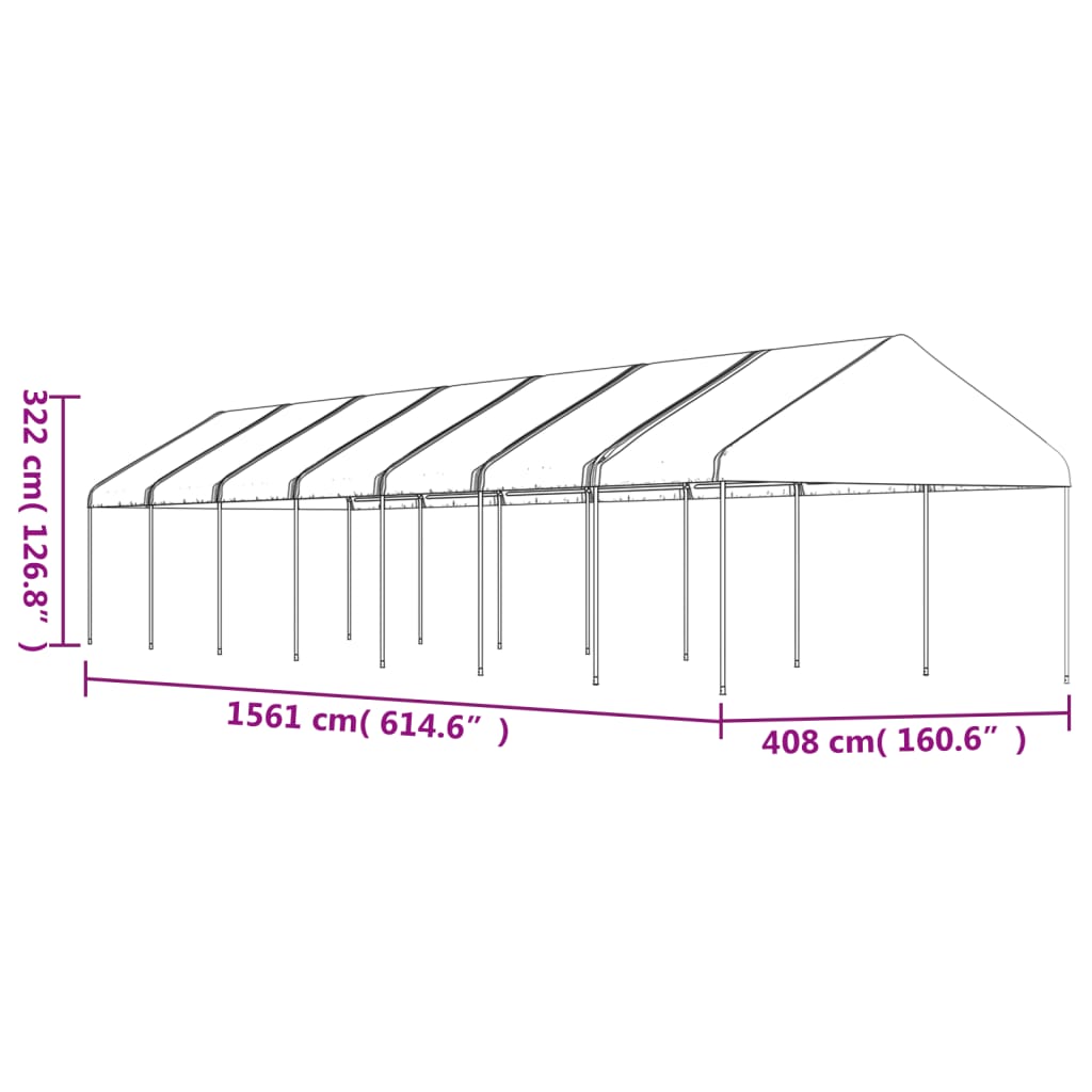 Prieel Met Dak 15,61X4,08X3,22 M Polyetheen Wit 15.61 x 4.08 x 3.22 m