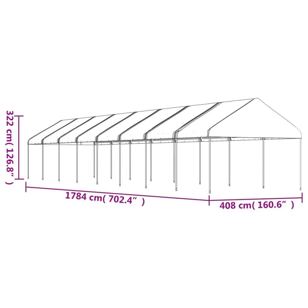 Prieel Met Dak 17,84X4,08X3,22 M Polyetheen Wit 17.84 x 4.08 x 3.22 m