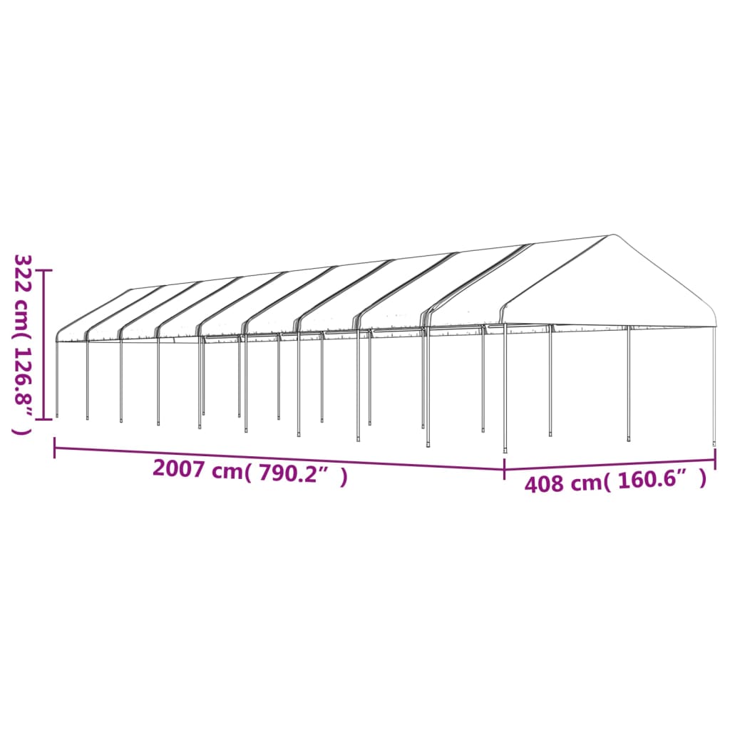 Prieel Met Dak 20,07X4,08X3,22 M Polyetheen Wit 20.07 x 4.08 x 3.22 m