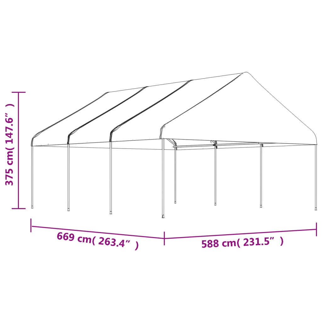 Prieel Met Dak 6,69X5,88X3,75 M Polyetheen Wit 6.69 x 5.88 x 3.75 m