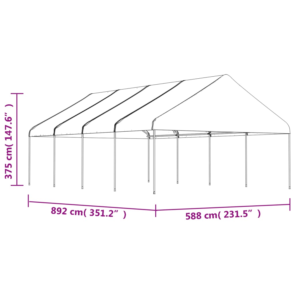 Prieel Met Dak 8,92X5,88X3,75 M Polyetheen Wit 8.92 x 5.88 x 3.75 m