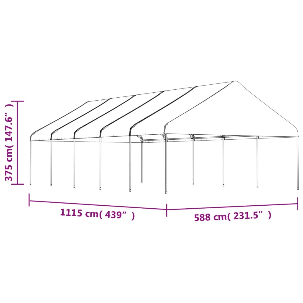 Prieel Met Dak 11,15X5,88X3,75 M Polyetheen Wit 11.15 x 5.88 x 3.75 m