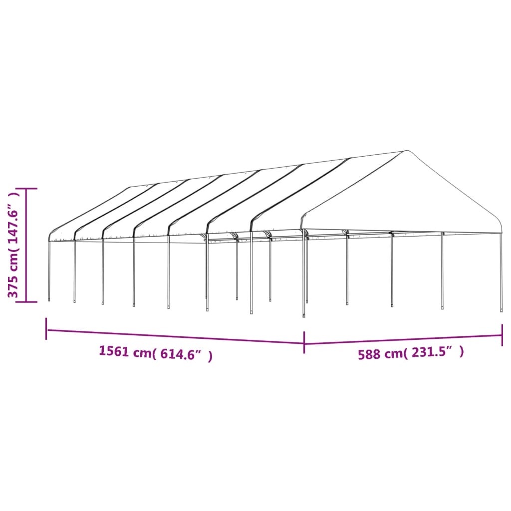 Prieel Met Dak 15,61X5,88X3,75 M Polyetheen Wit 15.61 x 5.88 x 3.75 m