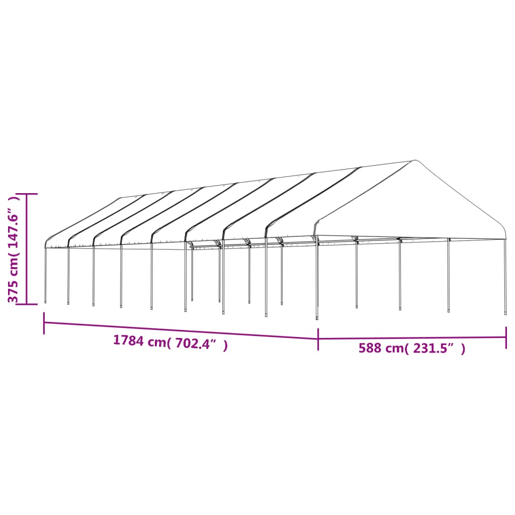 Prieel Met Dak 17,84X5,88X3,75 M Polyetheen Wit 17.84 x 5.88 x 3.75 m