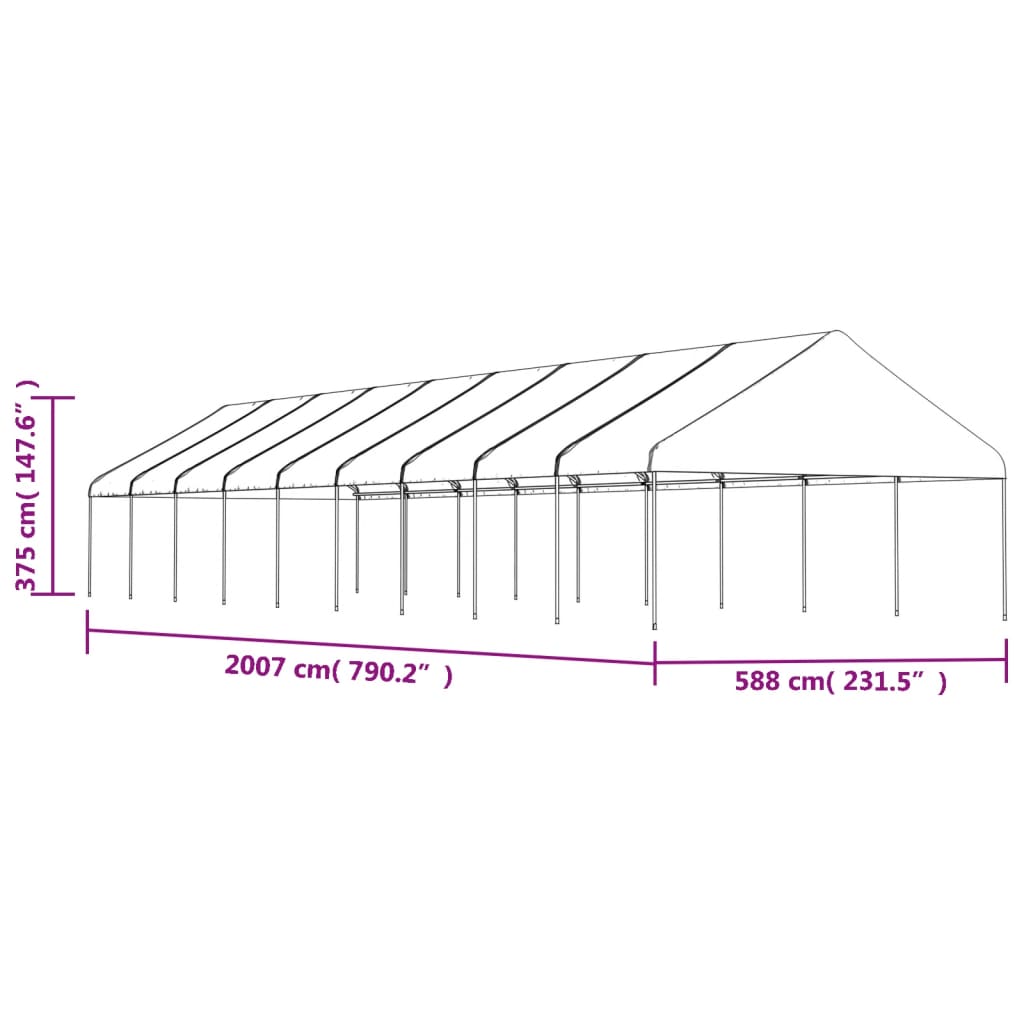 Prieel Met Dak 20,07X5,88X3,75 M Polyetheen Wit 20.07 x 5.88 x 3.75 m