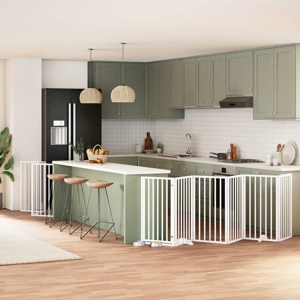 Hondenhek inklapbaar met deur 9 panelen 450 cm populierhout wit