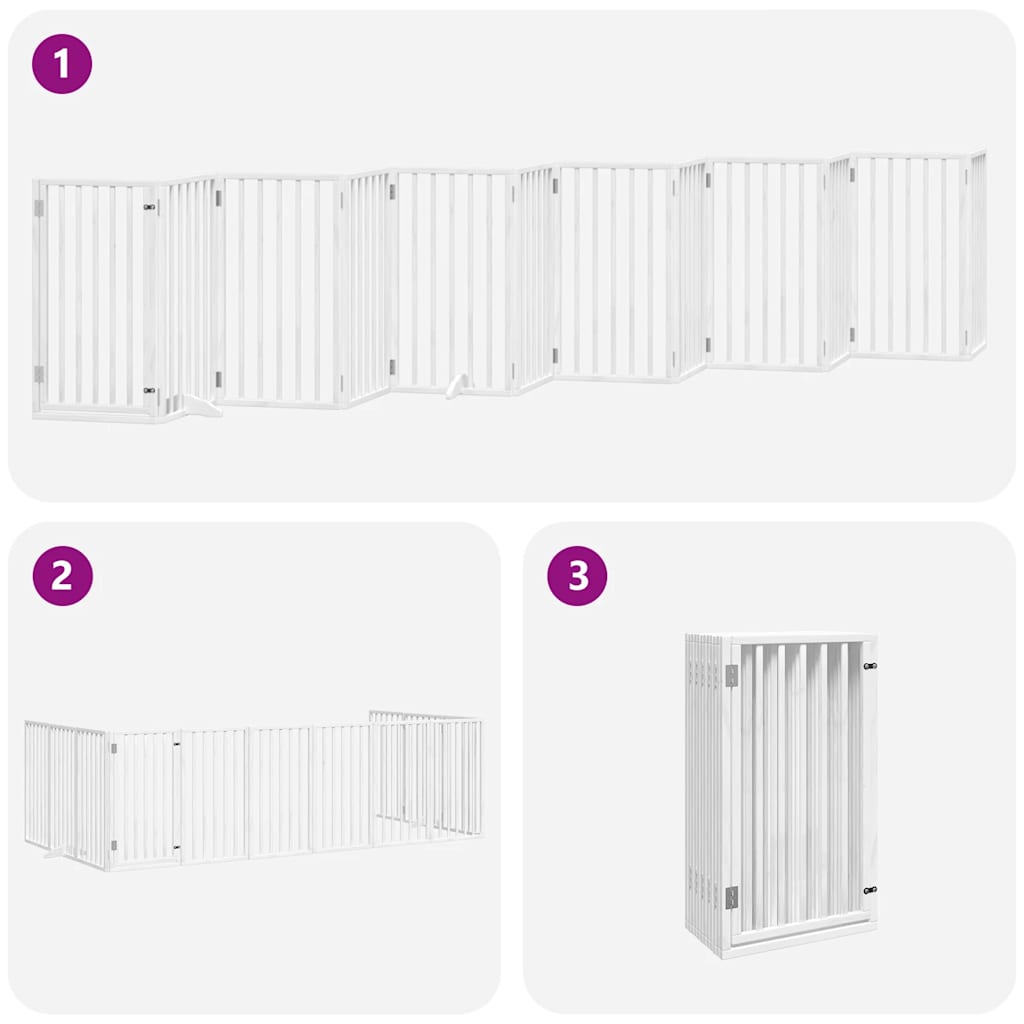 Hondenhek inklapbaar met deur 12 panelen 600cm populierhout wit